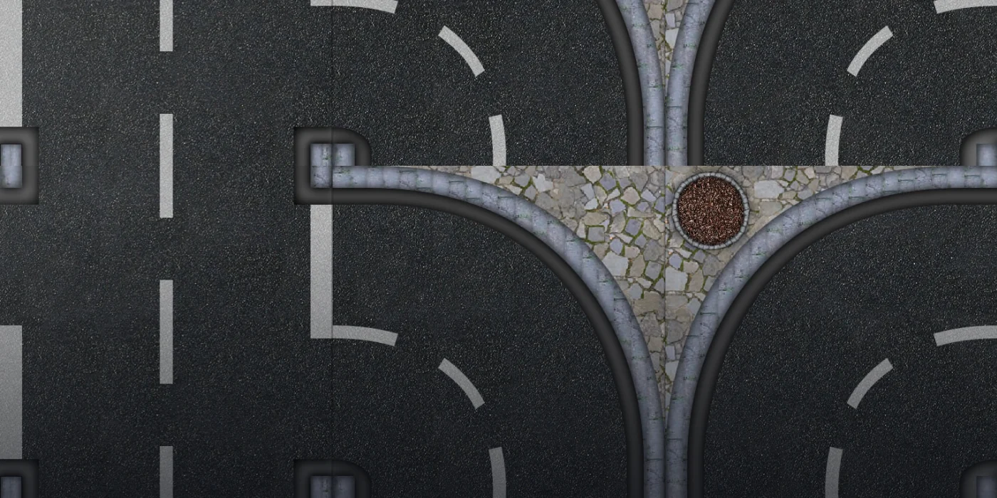 Road Tiles White Stripes in use